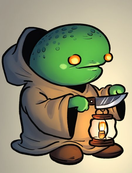 score_9, score_8_up, score_7_up, solo, BREAK, 1boy, full body
 <lora:goobustest:1>, goobus, cartoon, doobus, colorful, human,   <lora:tonberry:.7> tonberry, holding knife, hood, robe,h olding lantern, green skin