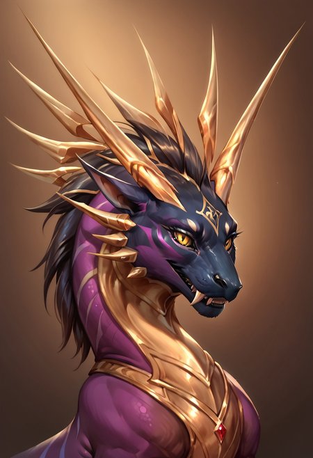 score_9, score_8_up, score_7_up, score_6_up, solo, masterpiece, ultradetailed, by reallynxgirl,  Eothos, Furry dragon,((feral)),  close-up, portrait, fangs, ((shiny gold eyes without pupils)), detailed background