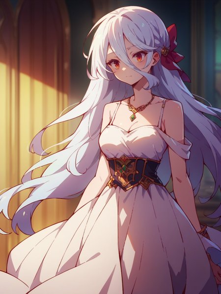 score_9, score_8_up, score_7_up, score_6_up, score_5_up,  <lora:NGNLXLP:1> ngnl, 1girl, long hair, white hair, dress
