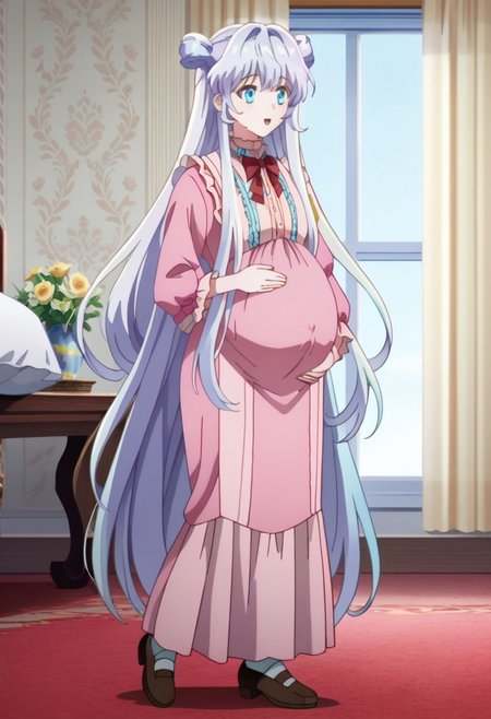 score_9, score_8_up, score_7_up, best quality, masterpiece, 4k, perfect lighting, very aesthetic, anime, anime coloring, official art, anime screencap,
OverallDetail, fFaceDetail, 
bedroom, happy, huge pregnant belly, hand on belly,
Dia, blue eyes, very long hair,
Dia_Undercover, blue eyes, silver hair, very long hair, full body,
<lora:Pregnant Bump:1>