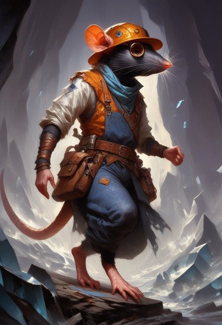 BREAK score_9, score_8_up, score_7_up, crystal caves, (mine: 1.2), purple crystals, solo,  rat man, overalls,  wearing goggles, brown eyes,  dynamic pose, hard hat, fully body shot , (throwing bomb: 1.2) , full body shot, (one tail: 1.5)
(masterpiece, best quality, ultra detailed, intricate details:1.2), (detailed face:1.1), (rat folk:1.5)