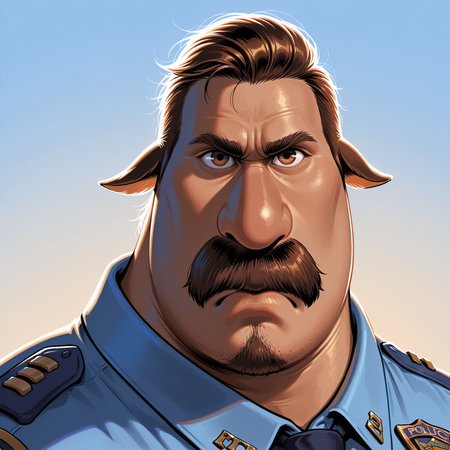 coltbronco, centaur, solo, ultra realistic, realism, looking at viewer, serious, upper body, police uniform