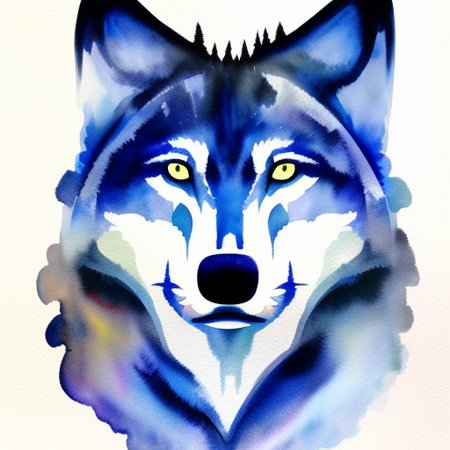 portrait of wolf, watercolor illustration in (marc-allante style)