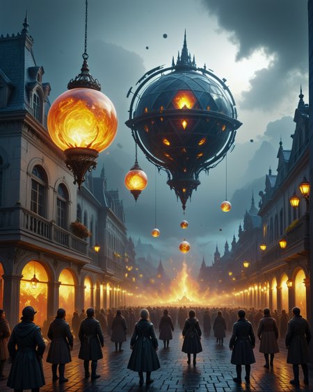 dark fantasy infernal-ember chandeliers, Rococo bronze arabesques, magnetic-amber levitation orbs in, magnetic-storm plateaus, Crystal Punk geodesic fractals style, psychic-echo memory fog,
random crowds of passers-by in landcscape,
 <lora:ral-dark-fantasy-il:0.15> dark fantasy, eldritch horror, mythology, apocalyptic
<lora:extremely_detailed:0.8> extremely detailed,
<lora:DetailMaximizer:0.7> 
 <lora:Dream Scenery XL:0.3> Dream Scenery,
<lora:add-detail-xl:0.3>,
detailxl,