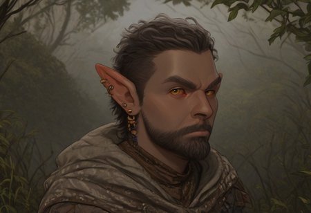 solo, short pointy ears, piercings, random elf face, aquiline features, male dark elf, masculine, facial hair, brow rings, beaded piercings, weathered skin, blue-grey skin, chiseled features, large nose, insect chitin armor, insect chitin helmet, insect chitin ornaments, stylized insect pattern, athletic build,  animated realism, zoomed out, Syrian features, torso, yurts, tents, native camp, elegant berber tapestries, dead trees, ashy soil, grey green foliage, distant grey hills, sunrise, gloomy lighting, grey fabric awnings, dark wood posts, light dust clouds, grey-blue skin, mahogany and ivory clothes, medium armor, bone plate armor, ivory straps and fittings, alien bone ornaments, grey wood neckguard, red sclera, black pupils, blue-green light, neon, highly detailed, defined features, looking at viewer, three quarters view, from side, dynamic lighting, 29 years old, light and shadows, patterned cloth, annoyed expression, expressive eyes, detailed medieval clothes, short hair, wavy hair, thick hair, beaded hair, braided hair, under cut hair, semirealistic, alien elf, spanish features, jewish features, white grey hair, dark red hair, umber skin, sharp features, pastel green inuit print cloak, nighttime, high detail, absurdres, pretty eyes, detailed eyes, yellow eyes,