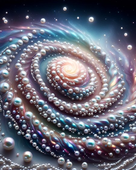 Pearlum, (Masterpiece, Best Quality, realistic, 4k, Highres:1.2), a rainbow spiral galaxy made of pearls