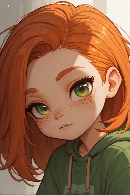 score_9,score_8_up,score_7_up,score_6_up,score_5_up,score_4_up,
1girl, solo, small. petite, cute, ginger hair, green eyes, freckles, looking at viewer, half closed eyes,
 <lora:1StS_PonyXL_Detail_Slider_v1.4_iteration_3:1>
 <lora:1nc4s3XLP:1>
 <lora:age_slider_v4:-4>