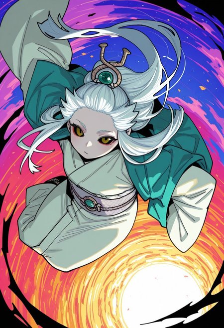 lazypos, absurdres,very aesthetic,sharp detail,intricate detail,
official art,artist:yukataro,artist:sparrowl,norakura \(nr kura\),jonpei,(zyugoya, fir3born, naga u:0.5),ireading,(krekkov:0.5),fujimoto tatsuki \(style\),
( Full body portrait, b41suzhensmt , white hair, long hair, black sclera, white skin, colored skin, hair ornament, white kimono, sash, wide sleeves  )
dynamic angle,looking at viewer,(three quarter view:0.2),
(from above:0.2),
(dutch angle:0),
close-up,
colorful,