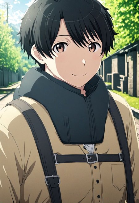 high resolution, solo, best quality, 1Boy, Inaho Kaizuka, Black Hair, Looking at viewer, happiness, depth of field, half body, outdoor, OverallDetail