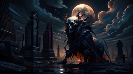 (masterpiece, best quality, fullscreen), [(full body:1.0)::0.3] (photo of a big death [magical being:creature|zombie|skeleton|ghoul|vampire|reaper}:0.6]:1.3), <lora:EYES darkness_v100:0.6> (at night, darkness, no light), (wearing dark ragged Druidic Wrap:1.4), (Retro Fungoid body with Blob-like head and with two Scaled Appendages:1.3), <lora:EFFECT EdobHorrorLandscape_v1.0:0.3> (edobhorrorlandscape), <lora:EFFECT æ­»ç¥:0.4>, (background cemetery with Whipping black ink clouds and the full moon in the sky:1.2), (Rim Lighting lighting:1.2), , <lora:MONSTER ral-zhibi-sd15:0.4> zhibi, , (look at the viewer:1.1), , <lora:SLIDER weight_slider_v2:0.5>,<lora:LIGHT nLoRA:0.6> dark theme, <lora:QUALITY Space - [Background] - Version 1:0.5>, <lora:QUALITY add_detail:0.4>, (Full body Shot, Shallow Focus Shot, Low Angle Shot:[1.2:0.5:0.1]), heavily detailed, stygical, , (sharp focus), <lora:EFFECT Magic card fakemtg_label:1> fakemtg, (no humans), tricate, elegant, highly detailed, centered, digital painting, artstation, concept art, smooth, sharp focus, illustration, artgerm, donato giancola, Joseph Christian Leyendecker, WLOP, Boris Vallejo