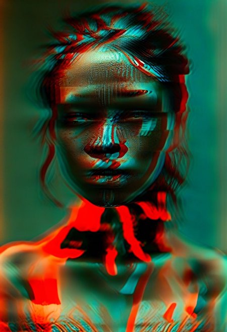 (real life, woman laying in bed, seductively  looking at the viewer, clean brick red environment, grim style, horror lens effect, jarring optical effect, layered effects, dark shadows, hazy, grainy:1.2), (above pov, a woman looking aroused and eager, shocked, caped crusader, dark natural natural colors, HDR, 5mm:1.2), (glitch art by (Hans Feurer:1.1) and (Roe Ethridge:1.2)), glowing blue on black,