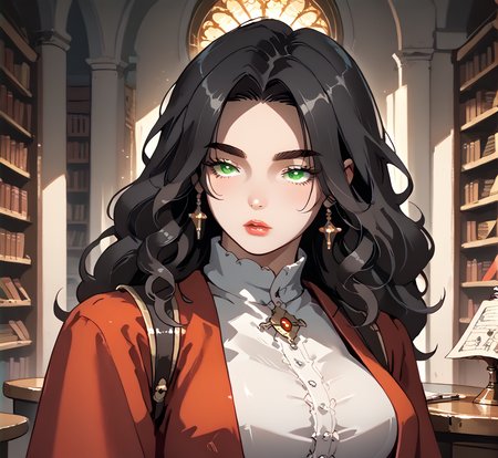 PonyScores7, source_anime, ah1, IllustriousQual, <lora:natsumi_style:0.5>, <lora:by_usakun-pony:0.4> by usakun, <lora:Akina_Bbw_Style_-_PonyXL:0.2> AkinBw
BREAK 1girl, mature female, (round face:1.2), (thick eyebrows:1.3), (curvy), round-chin, caucasian, (plump face), <lora:Round_face:0.2>, <lora:ETO_OCPonyXL:0.5> eto_oc, skindentation, (plump), thick thighs, wide hips, busty, voluptuous, lips, <lora:venus body PonyXL:0.4>, <lora:shinyskin2:0.2> glistening skin
BREAK  (curly hair), long hair, (black hair:1.4), (parted hair:1.7), messy hair, kinky curls, <lora:hairdetailpxl:0.2> hairdetailpxl
BREAK (brown and green eyes), (brown_flecked_irises), (green_flecked_irises), (colorful eyes), (multicolored eyes), (downturned eyes:1.4), <lora:expressive eyes:0.5> expressive eyes, <lora:eyedetailpxl:0.2> eyedetailpxl, <lora:Eyes_High_Definition:0.3> EyesHD
BREAK Face with a dreamy expression and half-closed eyes,  <lora:Expressive_H:0.2> Expressiveh, <lora:Emotional_Anime_Expressions_PonyXL_Concept:0.2> emotional, <lora:Best_Facial_Expression_LoRA_PONY:0.2>, <lora:expresionesv3Rank128:0.2> expresiones, <lora:Detailed expressive EXEV style -XL Pony V1.0:0.2> FaceDetail 
BREAK ((Golden threads of magic weave from her fingertips, intertwining intricately as her hands move precisely))
BREAK onyx dusty lavender lace dress with black pumps
BREAK (((Library of Alexandria, Magnificent repository of scrolls and knowledge, with towering shelves stretching towards the heavens, scholars engrossed in study, and the scent of papyrus filling the air)))
BREAK <lora:xl_more_art-full_v1:0.2>, <lora:aesthetic_anime_v1s:0.2>, <lora:EpicF4nta5yXL:0.2>, <lora:detailxl:0.2> detailxl, <lora:Fant5yP0ny:0.2>, best quality, amazing quality, best aesthetic, absurdres, illustration, Volumetric_Lighting, ultra-detailed, very aesthetic, intricate details, 8k, masterpiece, best_quality
BREAK (zoom_out:1.8), (70s Retro fashion style, drawing from the iconic trends of the 1970s, features flared jeans, bold prints, and earthy colors, celebrating a vibrant and free-spirited aesthetic)
BREAK Stable_Yogis_PDXL_Positives, AS-Adult, <lora:Complicated fantasy portrait - XL Pony V2.0:0.3>, bad-hands-5, <lora:HDA_Detailer:0.5>, HDA_FatGirlXL,