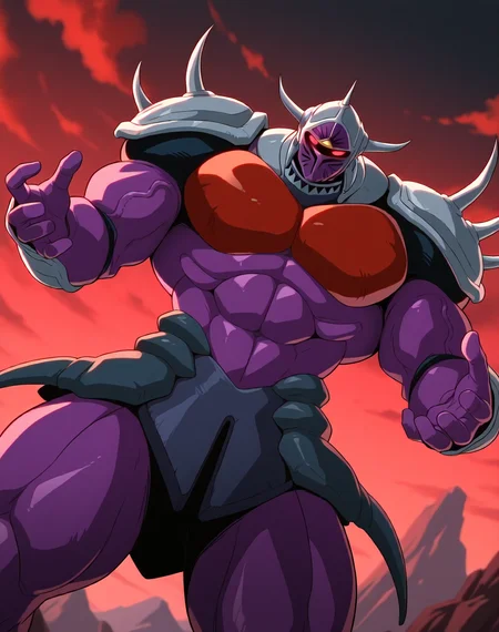 <lora:Lanacuras_(Shinzo)_(Illustrious)_(AD):1> Lanacuras, muscular, Shinzo, 
exterior, vivid anime dark sky with black clouds, mountains, nature, end of the world background, red and green clouds in the sky, fighting, 
dynamic action, dutch angle, cowboy shot, detailed face, detailed eyes, glowing red eyes, 
hyper muscular, end boss, large wide rounded protruding pecs, bulging muscles, large rounded muscular shoulders, large biceps, large thighs, abs, red pecs, perfect hands, peak physical conditioning, pinnacle of manly perfection, perfect physique, veiny muscles, commanding oppressive presence, 
BREAK: very awe, aesthetically pleasing, masterpiece, best quality, amazing quality, very aesthetic, perfect depth of field shot, 
BREAK: lazympos, lazypos (2),