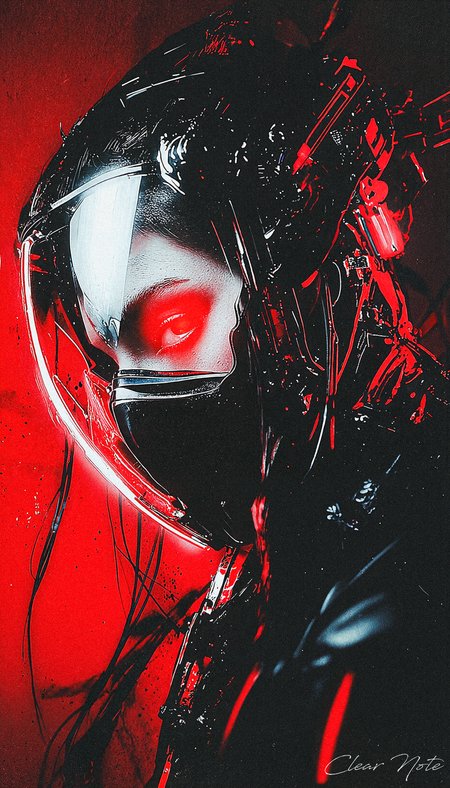 In crimson glow, the shadows scream,
A cyborg's gaze, a fractured dream.
Steel and sorrow, futures bled,
A spark of life where all is red.