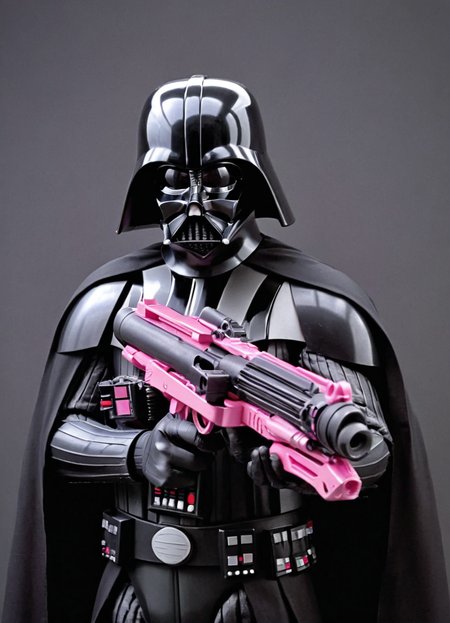 close-up portrait of darth vader holding a pink e11blstr rifle,
 <lora:Blastech_E-11_Blaster_Rifle_-_Stormtrooper_Blaster_SDXL:0.8>