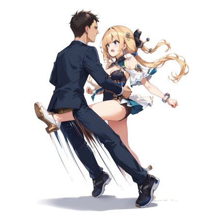 score_9, score_8_up, score_7_up, best quality, masterpiece, source_anime,  BREAK,  1girl, 1boy, crotch kick, kicking<lora:clotch_kick:2> solo focus, simple background