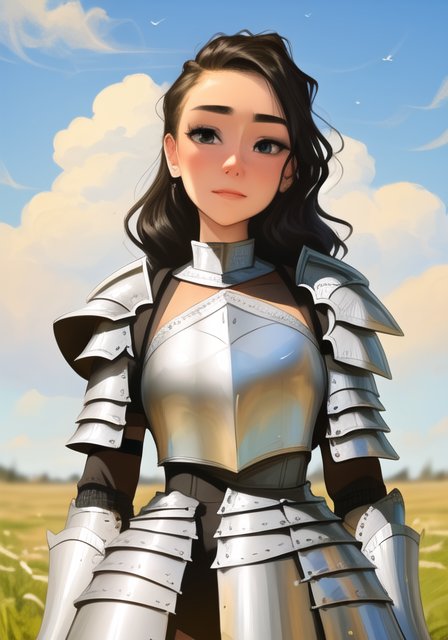 young woman, valkyrie armor, sky with clouds, art by sda_a3<hypernet:animeCharacter_smoAnythingV3:1>