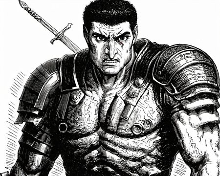 portrait of guts \(berserk\) preparing to berserk,art by llbreton, <lora:LLbretonXL-000004:1>