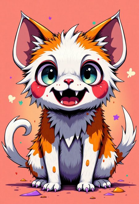 WackyGraphDaal 
a cute adorable anthropomorphic eyeball monster look like a cat, fluffy fur, 
cute, adorable, brightly colored, cheerful, anime influence, naughty face, laughing, happy, playful, cheerful, bright, vibrant, light-hearted,  
characters, digital, fantasy, illustration, manga-anime, portraits, whimsy, 
3d-rendering, concept-art, digital, dreaminess, 
eeriness, fantasy, photorealism, other-worldliness, realism, science-fiction, surreal, colorful,