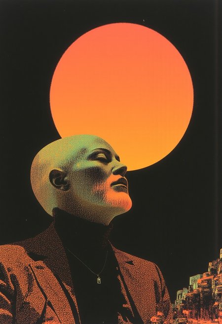neon-mist
yfg-ge0m, Sun profile + halftone pattern + editorial illustration of the memento morti + highly textured, genre defining mixed media collage painting + fringe absurdism + award winning halftone pattern illustration + simple flowing shapes + subtle shadows + paper texture + minimalist color scheme + inspired by ZdzisÅaw BeksiÅski. Add more details.
