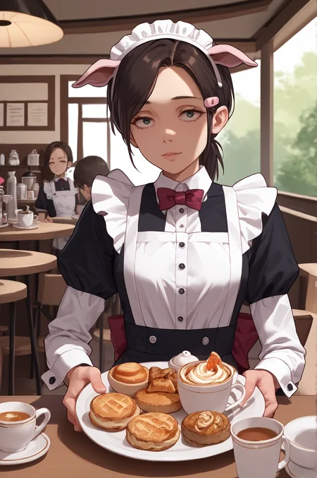 score_9, score_8_up, score_7_up, score_6_up, score_5_up, score_4_up, (high quality, detailed, beautiful)  <lora:Manager_epoch_8:0.99> yasuko_yaegashi, small_breasts, maid, cafe, fake_animal_ears, pig_ears,