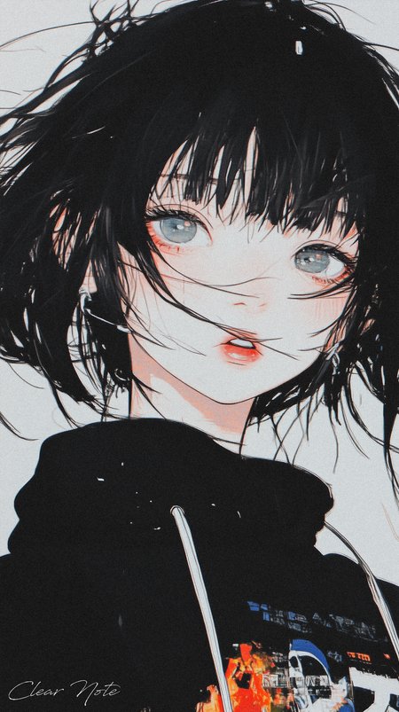 Japanese anime art style, retro 90s anime, modern clothing, bangs, short black hair, hair blown by the wind, cold expression, half-length portrait
