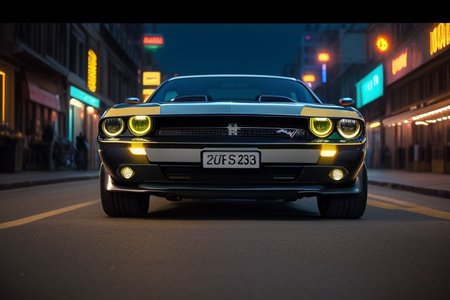 cars fantastic orange, [Dodge Challenger], speed, intricate detail ,neon city background, city background, night, HD. Photograph , in table((realism)), extremely high quality RAW photograph, ultra detailed photograph, sharp focus, high resolution, (detailed skin:1,3),high quality, film grain, Fujifilm XT3,Highly Detailed, movie, (Cinematic Photo:1.3) of (Realistic:1.3)