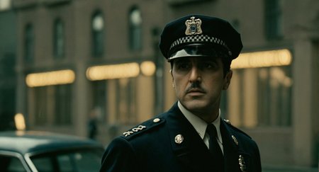 cinematic film still of  <lora:The Godfather Film Style:1.2>
a man in a police uniform standing in the dark The Godfather Film Style , shallow depth of field, vignette, highly detailed, high budget, bokeh, cinemascope, moody, epic, gorgeous, film grain, grainy