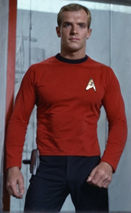 Handsome, masculine, blonde, star trek, red shirt, muscle,  tall,