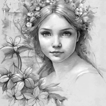 drawix8 unfinished sketch close-up of a charming girl's face in the background of a garden and flowers, a masterpiece,  masterpiece masterpiece <lora:drawix8:1>