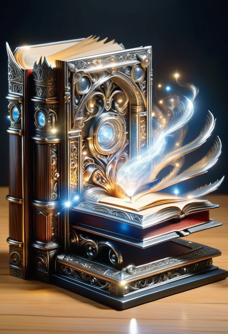 hyper detailed masterpiece, dynamic, awesome quality, DonMSt33lM4g1cXL miniature book book,   dust jacket, wood,    reading lights, made of steel, shiny  <lora:DonMSt33lM4g1cXL-v1.1-000008:1>
