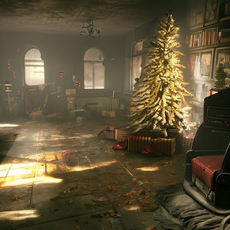 A front room at Christmas, art by ScaryMonstersv2