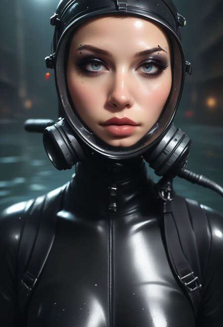 score_9, score_8_up, score_7_up, score_6_up, score_5_up, score_4_up, BREAK, 
1girl, goth, makeup, scuba mask, shiny wetsuit, pureerosface_v1, close up face, face portrait, shiny eyes, looking at viewer