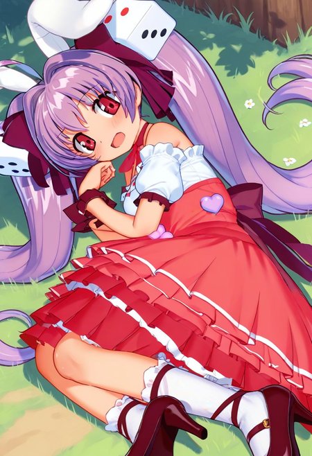 score_9, score_8_up, score_7_up, best quality, uncensored, source_anime, BREAK
1girl, solo, usada_hikaru, ahoge, rabbit ears, dice hair ornament, ahoge, purple hair, twintails, red eyes, ribbon choker, wrist ribbon, dress, usada_hikaru_outfit, red frills skirt, bare shoulders, white socks, high heels,
upskirt, on side, Fearful, Wide-open eyes, a furrowed brow, and a slightly open mouth., outdoors,
<lora:sdxl_lightning_8step_lora:1> <lora:usadahikaru_XL(pony)rev2:0.8>
