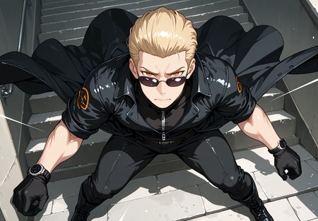 IllusP0s, source_anime, ah1, IllustriousQual, interesting, exciting, spectacular, wonderful, amazing quality, absolutely eye-catching, very awa,  
BREAK <lora:xl_more_art-full_v1:0.2>, <lora:aesthetic_anime_v1s:0.2>,<lora:detailxl:0.2>, detailxl, amazing quality, best aesthetic, absurdres, illustration, Volumetric_Lighting, ultra-detailed, very aesthetic, intricate details, best_quality, lazympos, <lora:Add_Details_v1.2:0.2>, <lora:quality_modifiers_masterpieces_v1:0.2>, <lora:ZootPonyAnime_V1_r2:0.2>, <lora:Bestifacator2:0.2>, anime style,
BREAK (((steps back with poise, knees bent and arms in a dynamic pose, ready to groove))), <lora:DynamicPoseIL2att_alpha1.0_rank4_noxattn_900steps:0.8>, dynamic pose,
BREAK Stable_Yogis_PDXL_Positives, AS-Adult, <lora:Complicated fantasy portrait - XL Pony V2.0:0.2>, <lora:HDA_Detailer:0.3>, AS-MidAged, (((Leading Lines Perspective shot))),
BREAK (((<lora:albertwesker-guy-PONYv1:0.8>, albertwesker, 1boy, toned, athletic, fit, mature male))), <lora:shinyskin2:0.2>, glistening skin, <lora:perfection style:0.2>, perfection style, perfection, 
BREAK (((black gloves, watch, belt, black coat, black pants, black turtleneck, zipper, black boots))), ((sunglasses:1.3)), 
BREAK ((slicked back hair, (short hair:1.7), blonde)), <lora:hairdetailpxl:0.2>, hairdetailpxl, 
BREAK ((angular face, sharp_featured face, handsome, charming, alluring)), slit pupils, orange eyes, expressive eyes, perfecteyes, EyesHD, <lora:Eyes_Lora_Pony_Perfect_eyes:0.2>,
BREAK (((regretful expression, Downturned mouth, sad eyes, furrowed brows))), <lora:Expressive_H:0.2>, Expressiveh, <lora:Emotional_Anime_Expressions_PonyXL_Concept:0.2>, emotional, <lora:Best_Facial_Expression_LoRA_PONY:0.2>, looking at viewer, <lora:Detailed expressive EXEV style -XL Pony V1.0:0.2>, FaceDetail,
BREAK (((timbuktu, african scholarship))), <lora:Background Detailer - SDXL:0.2>, 4k, 8k, Ultra HD, Masterpiece, Best quality, Detailed background, foreshortening, extreme perspective, <lora:Add_more_details_V2_XLpony:0.2> full_details, <lora:background-type1:0.2>, <lora:AddMicroDetails_Illustrious_v3:0.2>, addmicrodetails, SmoothNoob_Quality,