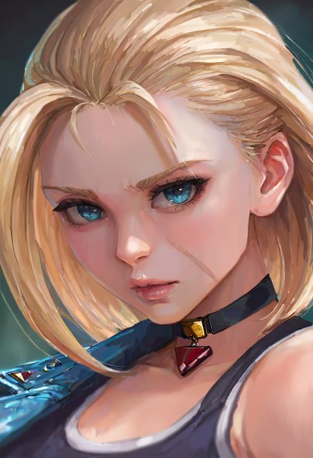 1girl, solo, cammy white, black crop top, blue jacket, medium hair, bob cut, green background, depth of field, presenting, portrait, looking at viewer, bare shoulders, midriff, close-up, dark background, pendant choker
masterpiece, best quality, <lora:miche-guy90-Illust-Lycorisv1:1>, miccceh