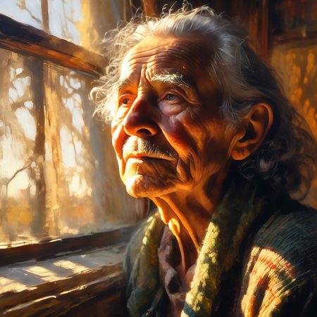 artmix05 close up old artist man by the window, warmer sunlight rays light on her face, very detailed  <lora:artmix05:1>