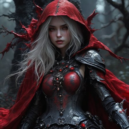 armavena girl death in a scarlet black cloak, very detailed, cinematic, darkness <lora:armavena:1>