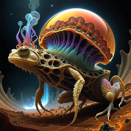 <lora:add-detail-xl:2.0>, famous artwork (by julie baroh:1.4), (fractal art:1.0), fantasy style, seen here is the wondrous (amphibic:1.2) gross warplobber with its psorbified quizzleflarp and (sleek, streamlined features:1.2), it prefers to drezzle next to one of the colorful and frequently (erupting geysers:1.4) of the blampfchoddering exoplanet new grinflob, masterpiece, best quality, ultra detailed