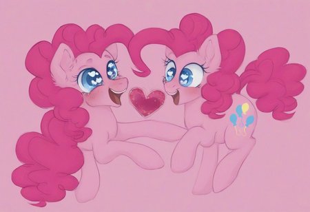 Pinkie Pie, heart floating, heart-shaped pupils, aroused, heart eyes, pink background, HEART GIFT