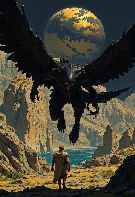 "With great lunging strides the flapping black creature sprang closer."