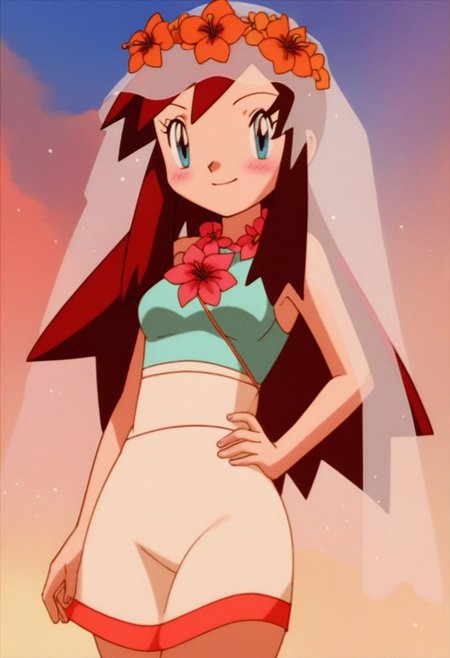 score_9, score_8_up, score_8, medium breasts, (curvy), cute, eyelashes,       BREAK, , zzMelody, dress, bridal veil, sleeveless, 
hand on hip, 
<lora:Melody_Pokemon_PDXL:1.0>,  , BREAK, closed mouth, smile, looking at viewer, blush,  cowboy shot,  Expressiveh,  
tropical beach, waves, flowers,