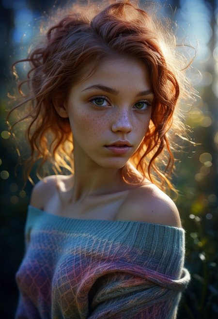 mysterious girl with freckles, an exotic girl in off-shoulder sweater, fading backlit background, pastell colours, alluring goddess, by Minjae Lee, Carne Griffiths, Emily Kell, Steve McCurry, Geoffroy Thoorens, Aaron Horkey, Jordan Grimmer, Greg Rutkowski, amazing depth, double exposure, surreal, geometric patterns, intricately detailed, bokeh,  perfect balanced, deep fine borders, artistic photorealism , smooth,  great masterwork by Suiras  <lora:add-detail-xl:2>  <lora:Double_Exposure:0.5>