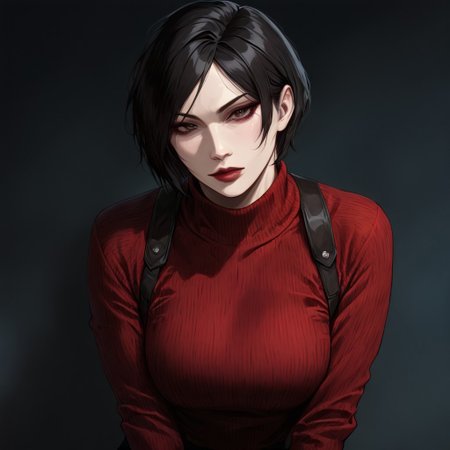 masterpiece, best quality, newest, absurdres, highres, DFAV1.5, 
1girl, Ada_wong, \(resident evil\), asian, asian female, short hair, black hair, sweater, red sweater,
