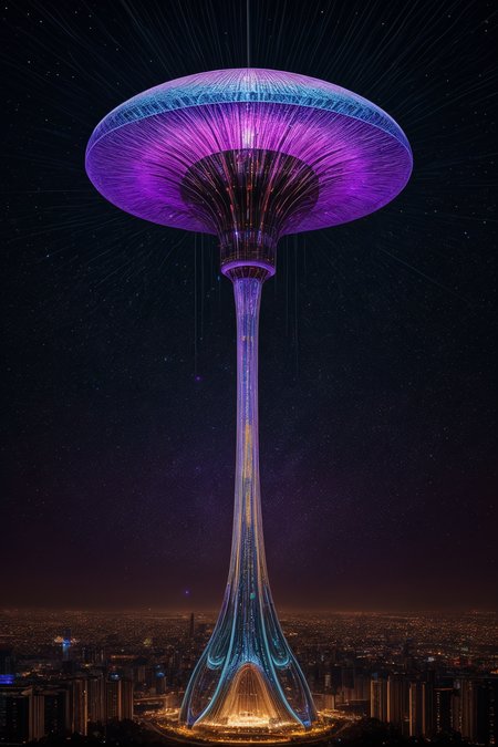 realistic,best quality,
a giant delicate mushroom space elevator made of opal above a futuristic city center,integrated computer circuitry in stem,ray tracing,glowing light particles,the early morning light,adorned with glistening techno dewdrops. in the background beautiful futuristic rave party,divine iridescent glowing,opalescent textures,volumetric light,ethereal,sparkling,light inside body,bioluminescence,highly detailed,sharp focus,<lora:add_detail:1>,cyber punk,psychedelic,gemtech,emerald,<lora:ral-colorswirl-sd15:0.5>,ral-colorswirl,<lora:DETAIL_SLIDER_BY_STABLE_YOGI:0.8>,<lora:Psykadelicwoxel3d:0.8>,psykadelicwoxel3d,made of voxels,