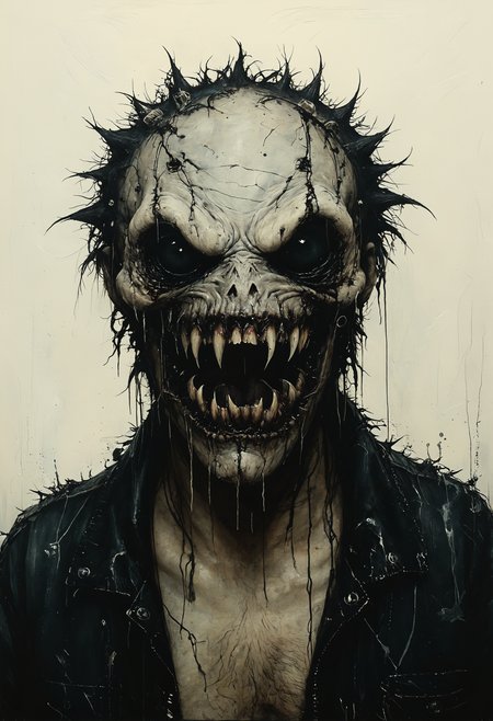 Lurking creature with venomous, needle teeth, Top-down Lighting, <lora:Melting_world:0.8>, <lora:IPXL_v8:0.7> inkpunk style
