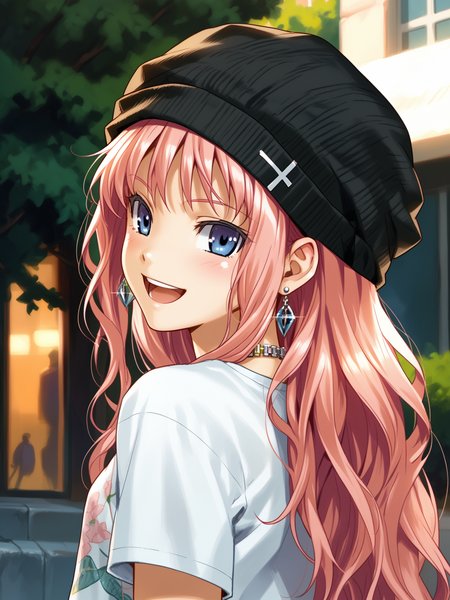(upper body, solo focus:1.2) <lora:happy_tentacle-cecile-v0.1-000039:0.9>, ht_cecile, pink hair (petite:1.2), <lora:Shed_The_Skin's StS_age_slider_v1_initial_release:-1> ( :1.1) ( , , (scared :1.2) , smile , looking back :1) , outdoors, vegetation, ( :1.1), spring \(season\) , (dusk :0.6), , (:0.5), , ( :0.9), (contemporary, streetwear:1.2), torn jeans, denim , beanie , crop top , , two-sided fabric, (jewelry:1.2), earrings, bracelet, necklace, (gradient hair:1.2) , ( :0.8) score_9, score_8_up, score_7_up, score_6_up, score_5_up, score_4_up, ( [(realistic, photorealistic:1.3):(realistic:1.2):16] [(3d:1.2)::14] :1) <lora:LUUNA's Lunas-NijiJourney-SDXL-B2:0.35>, nijijourney <lora:prgfrg23's Counterfeit-V3.0 Style SDXL_LoRA_Pony Diffusion V6 XL:0.5> <lora:mfcg's mfcgXL:0.12> <lora:reweik's gyokai(himehajime)_PonyXL_style_v01:0.14>