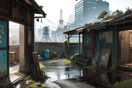 highly insanely detailed, masterpiece, top quality, best quality, highres, 4k, 8k, RAW photo, (very aesthetic, beautiful and aesthetic),  
(rsef style,fevercell style),futuristic_landscape,abstract_background, 
<lora:rsef-000225:0>, 
(1girl:1.3), 
1other, 
, 
(dark_skin,tan_skin,tanned skin,dark skin,dark-skinned,black-skinned,bronze skin,bronzed skin,cinematic Bronze tan tanning skin tone:1.1), 
short hair with long locks,long bob hair,fishtail braid hair,pixie cut hair,dreadlocks hair,hair intakes,hair ornament,hairpods,hair ribbon,hair bobbles, 
((bra peek:1.2),bra,breasts,cleavage), 
(Eiffel_Tower),real_world_location,landmark,ruanyi0042,building,outdoors,urban exploration,dirty,garbage,peeling paint,graffiti,ruins,abandoned,,dilapidated,made of moss,moss-covered,slime_\(substance\),sticky slime,(moss vines,moss slime vines,mossy_surface),twigs,plastic bag,brick wall,house,wall,trash can,puddle,window,graffiti,motor vehicle,(gravel road),air conditioner,box,soda can,bicycle,street,poster \(object\),bucket,cup,road,fence,plastic bag,paper bag,brick wall,fence,graffiti,bottle,soda can,cardboard box,at twilight,(pure cyan background,transparent background:1.2), 
,âââ