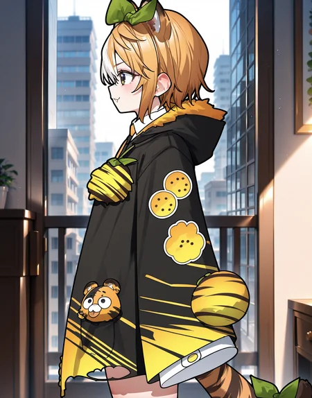 masterpiece, perfect quality, best quality, absolutely eye-catching, absurdres, highres, newest, 1girl,  <lora:tomomitorayaIllustriousXL:1>, tomomitoraya, jacket, cowboy shot, from side,