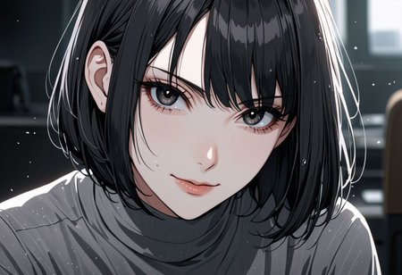 (anime, masterpiece, intricate:1.3), (best quality, hires textures, high detail:1.2), (4k),(incredibly detailed:1.4), perfect anatomy, graceful face, slim, big breasts, constricted waist, nice body, lips, arrogant look, villain, 1woman, evilish smile, high pointed nose, (nostrils:1.3), neatly 
UHD, 8K, ultra detailed, a cinematic photograph of HDR photo of Closeup photo of a beautiful natural 22-year-old woman, gray shirt soaked, pale skin,
black eyes, bob hair, black hair, evil look,